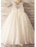 Ivory Lace Keyhole Back Country Maxi Flower Girl Dress